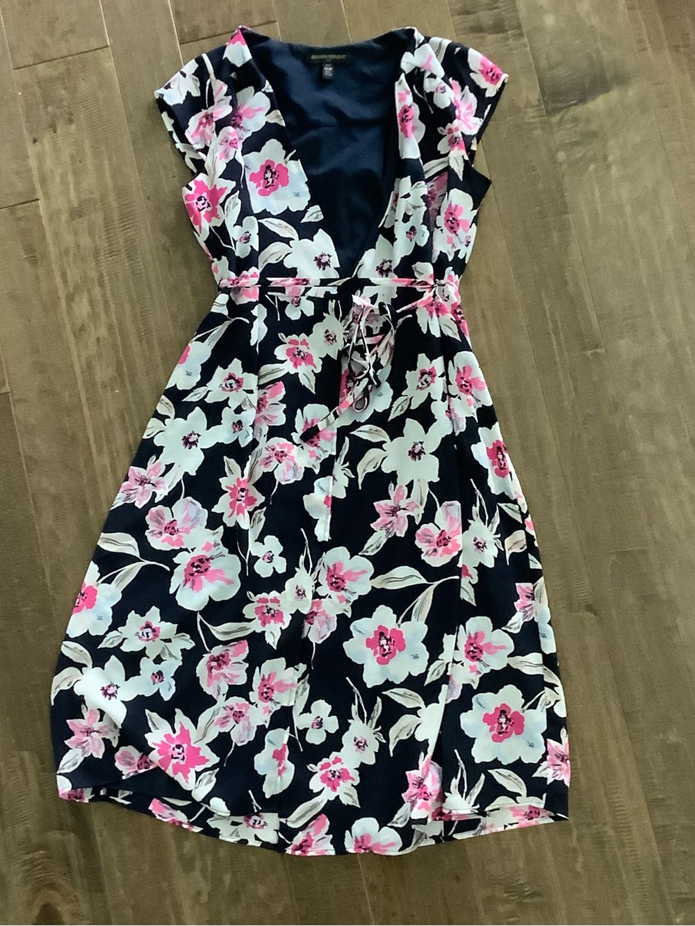 Banana Republic Navy Floral Wrap Dress with Pink and White Flowers